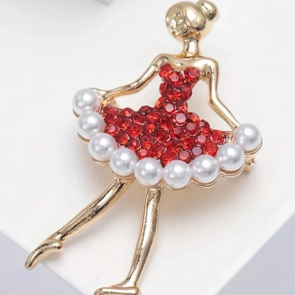 Mrs. Claus Brooch, Rhinestone Ballerina Brooch, Christmas Brooch